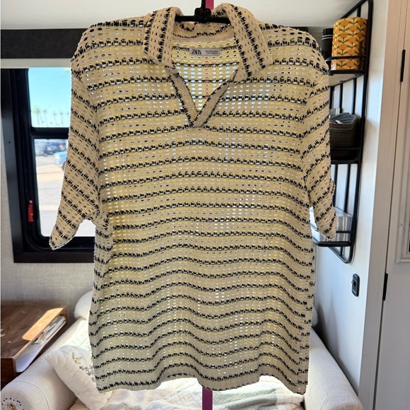 Zara Other - Zara yellow and Black cream Striped Knit Shirt size medium
